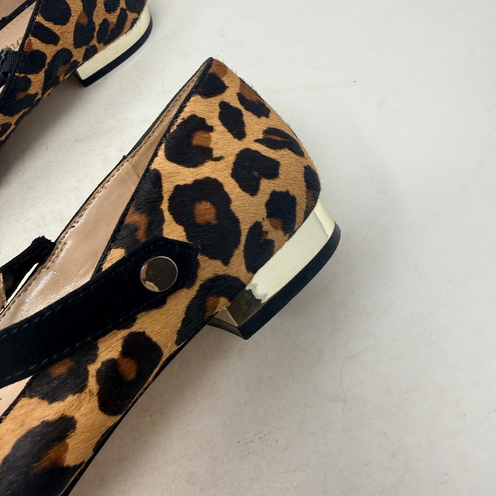 Essex Lane Leopard Print Calf Hair Mary Jane Point Toe Flats Gold Heel Size 6.5 - Picture 4 of 12